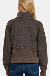 Zenana Acid Washed Half Zip Fleece Sweatshirt - Jessiz Boutique