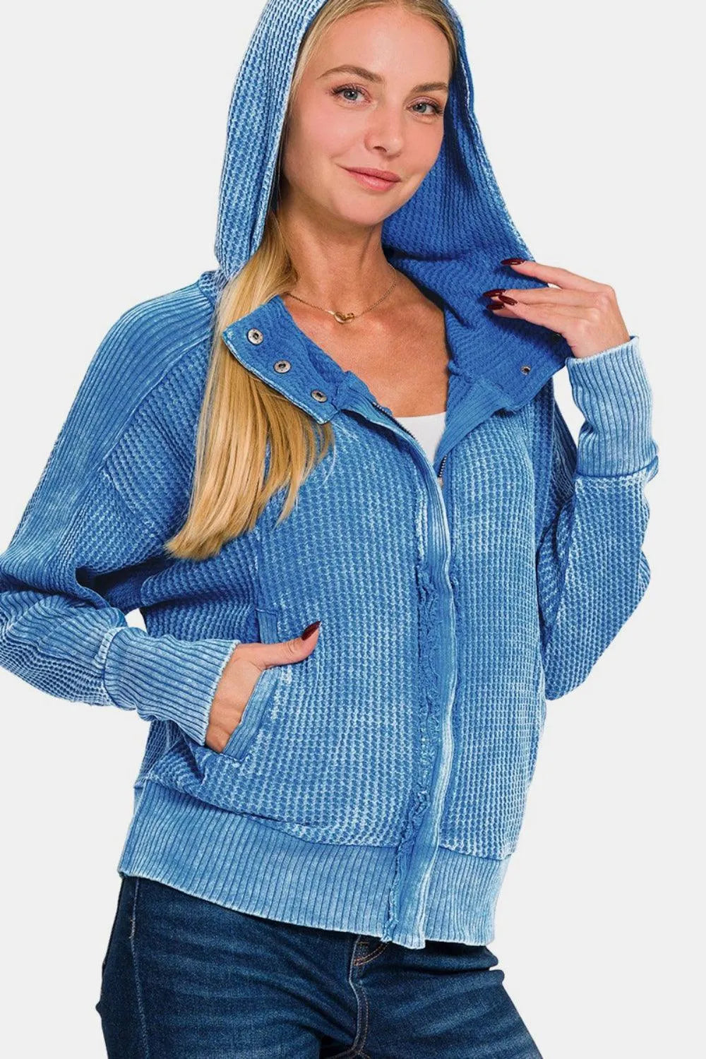 Zenana Washed Zip Up Hooded Jacket - Jessiz Boutique