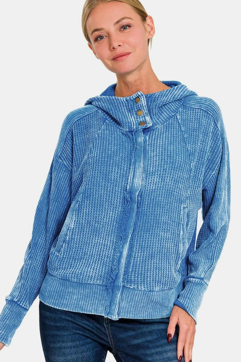 Zenana Washed Zip Up Hooded Jacket - Jessiz Boutique