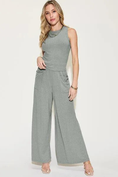 Basic Bae Ribbed Tank and Wide Leg Pants Set - Jessiz Boutique