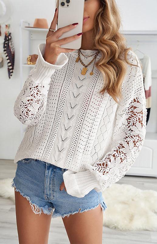 Cutout Petal Sleeve Sweater - Jessiz Boutique