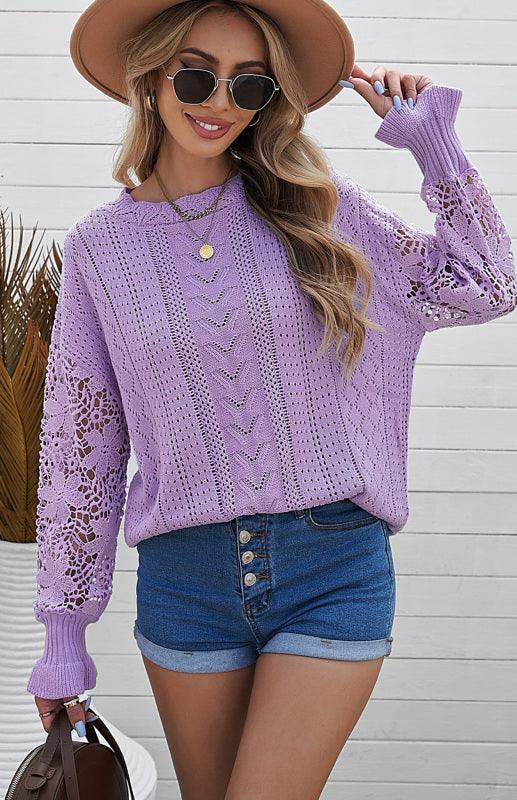 Cutout Petal Sleeve Sweater - Jessiz Boutique