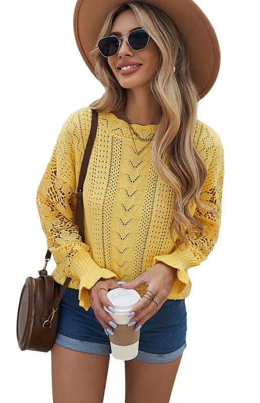 Cutout Petal Sleeve Sweater - Jessiz Boutique