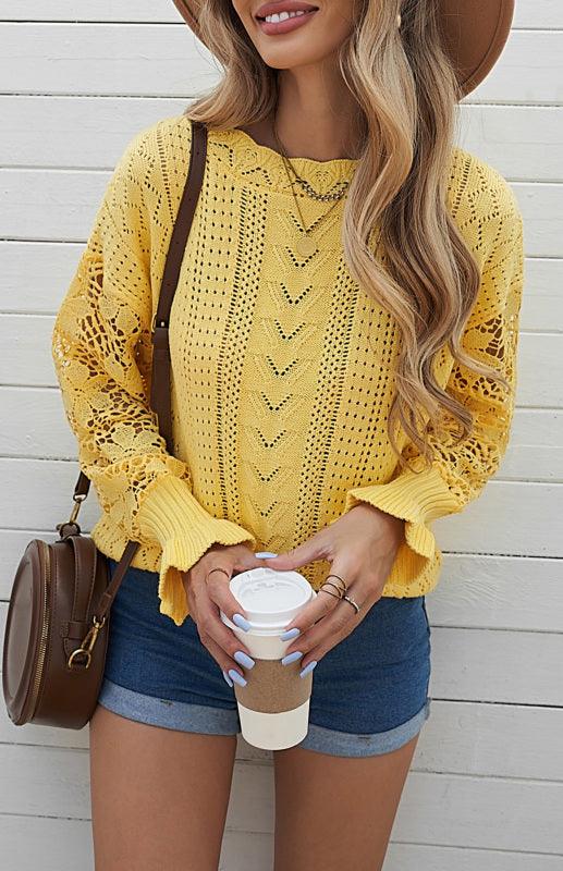 Cutout Petal Sleeve Sweater - Jessiz Boutique