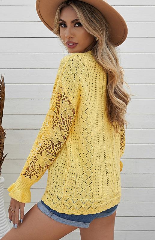 Cutout Petal Sleeve Sweater - Jessiz Boutique