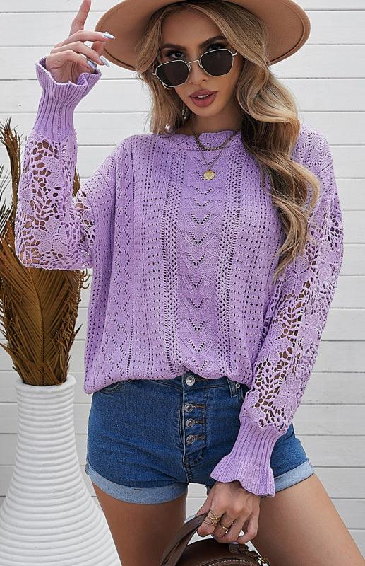 Cutout Petal Sleeve Sweater - Jessiz Boutique