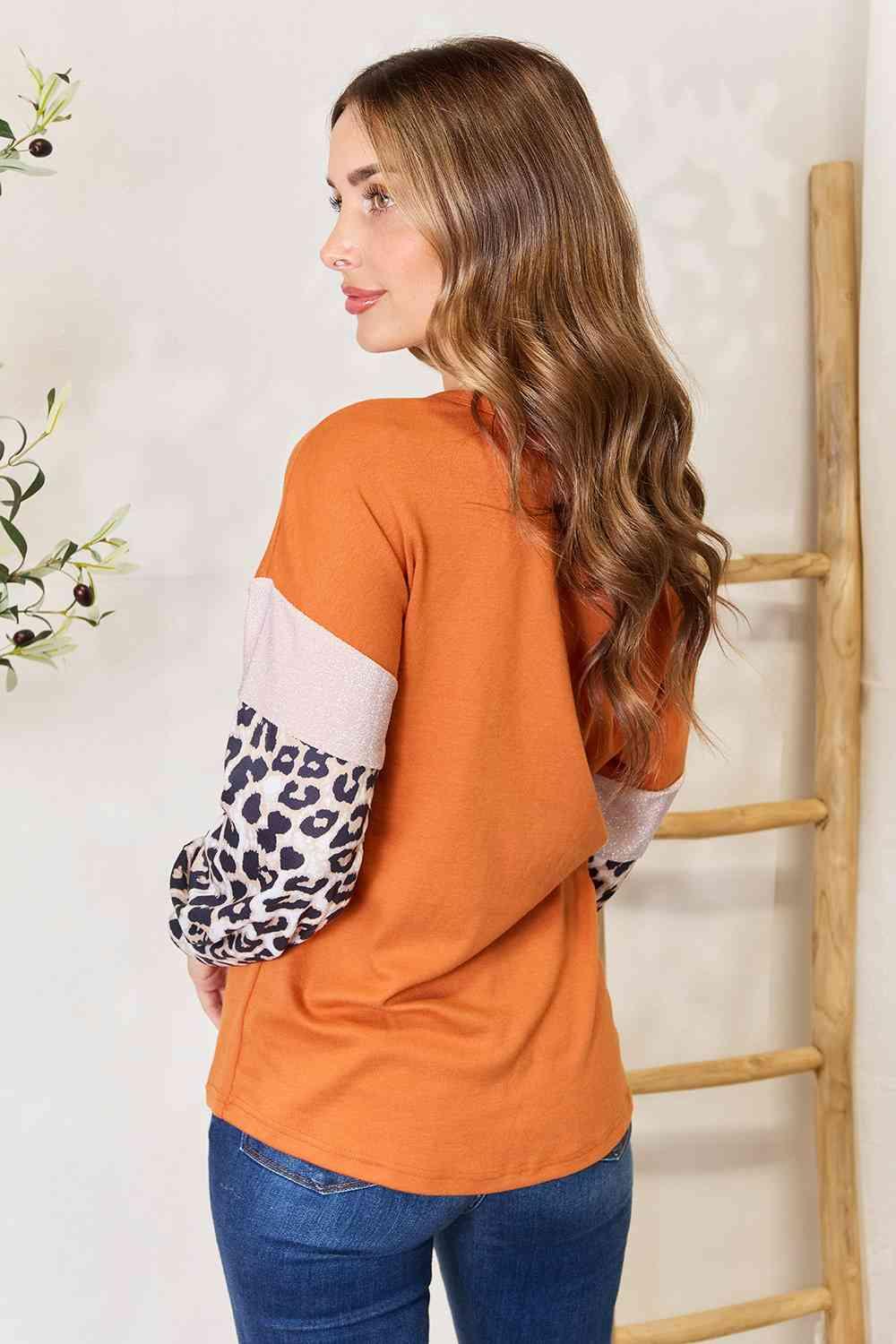 Double Take Leopard Long Sleeve Sweater - Jessiz Boutique