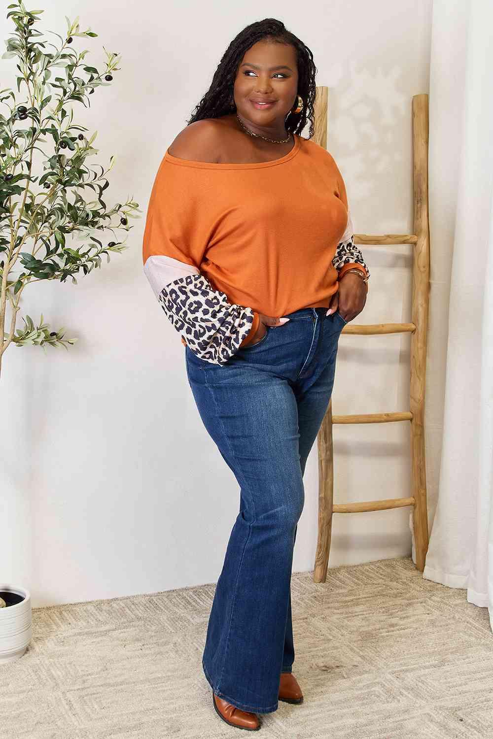 Double Take Leopard Long Sleeve Sweater - Jessiz Boutique