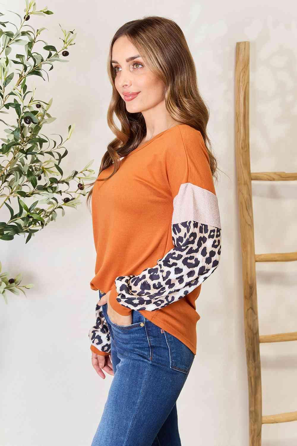 Double Take Leopard Long Sleeve Sweater - Jessiz Boutique