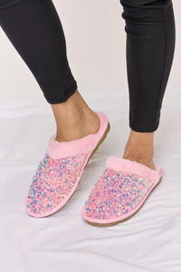 Forever Link Sequin Plush Round Toe Slippers - Jessiz Boutique