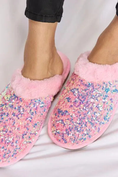 Forever Link Sequin Plush Round Toe Slippers - Jessiz Boutique