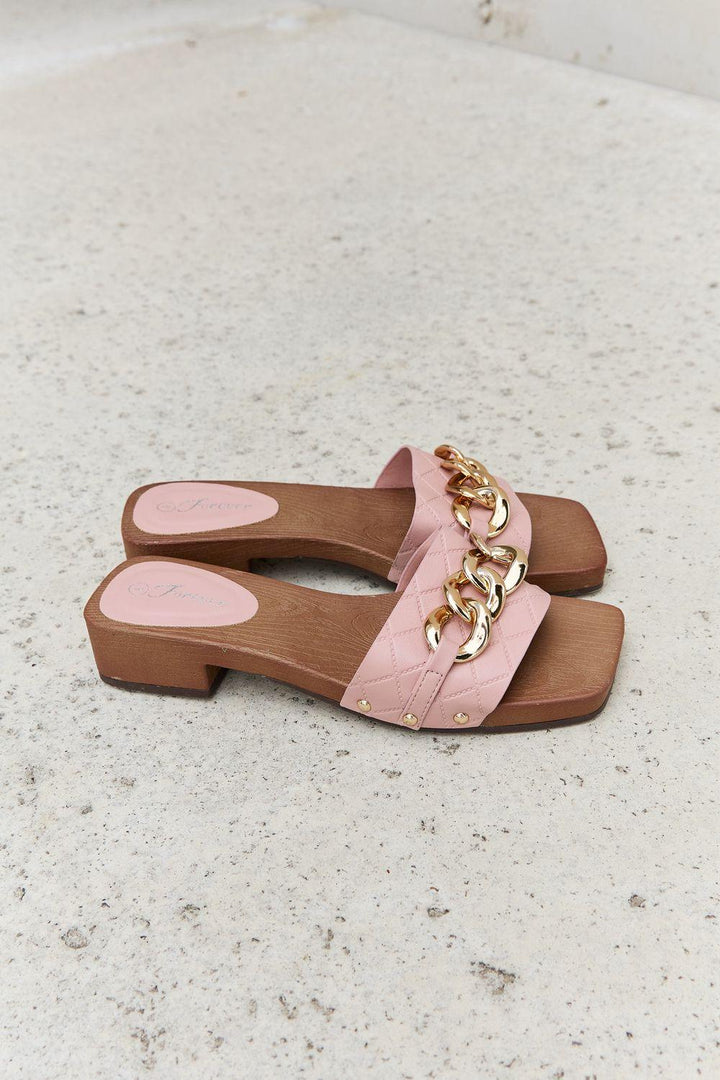 Forever Link Square Toe Chain Detail Clog Sandal in Blush - Jessiz Boutique