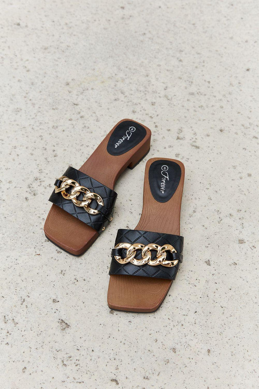 Forever Link Square Toe Chain Detail Clog Sandal - Jessiz Boutique
