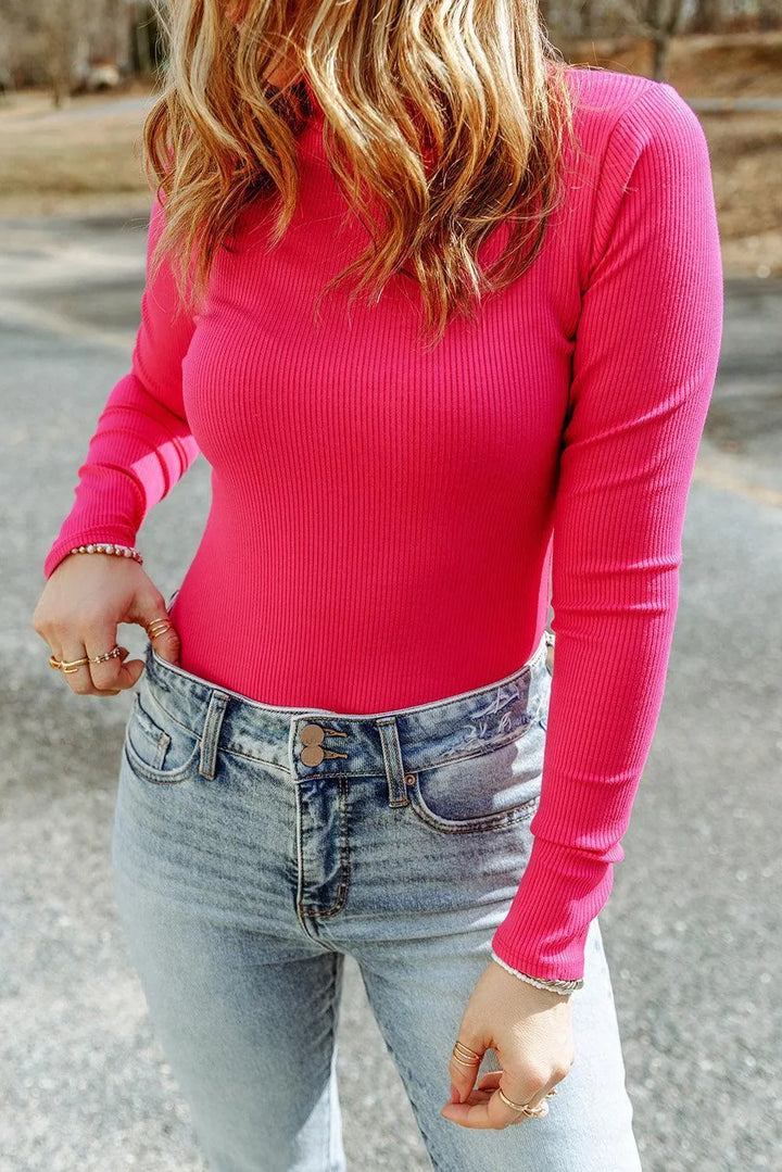 High Neck Long Sleeve Ribbed Top - Jessiz Boutique