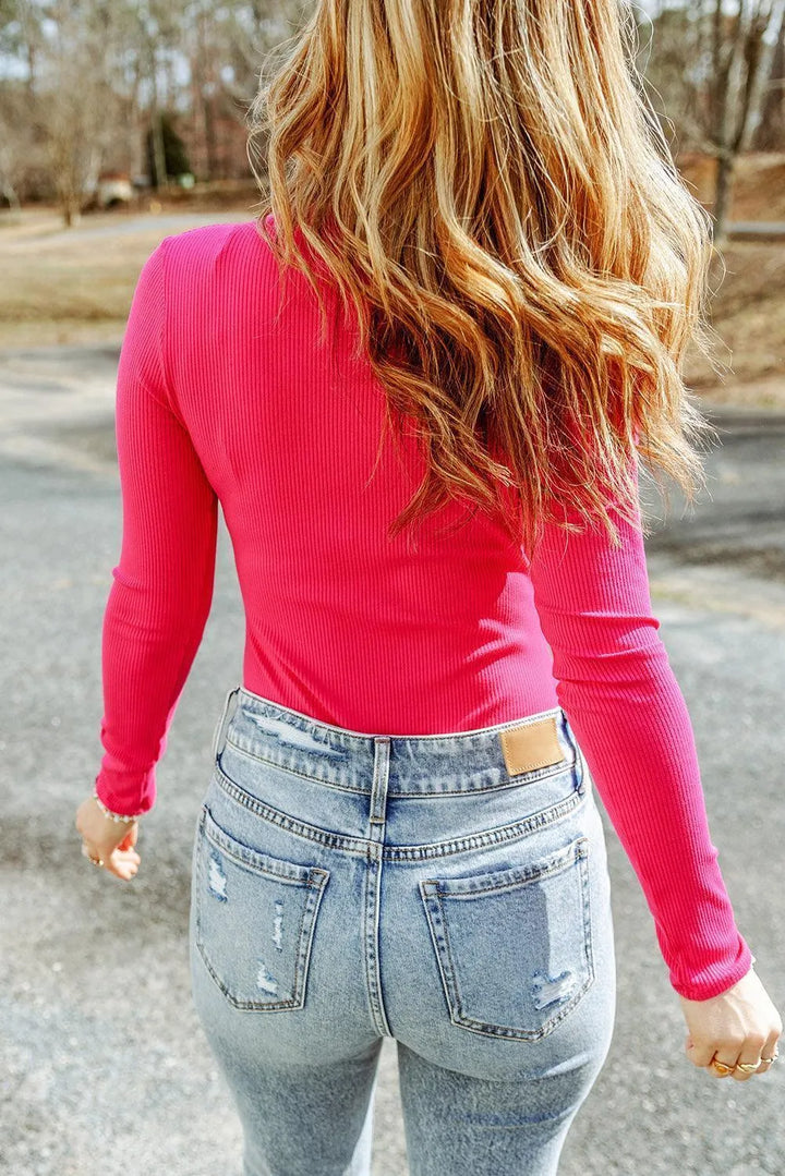 High Neck Long Sleeve Ribbed Top - Jessiz Boutique