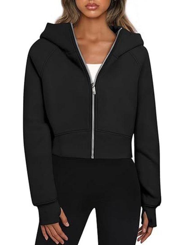 Hooded Zipper Short Fleece Sweatshirt - Jessiz Boutique