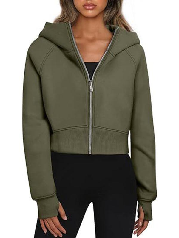 Hooded Zipper Short Fleece Sweatshirt - Jessiz Boutique