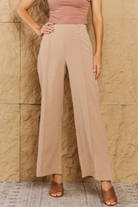 HYFVE Pretty Pleased High Waist Pintuck Straight Leg Pants in Camel - Jessiz Boutique