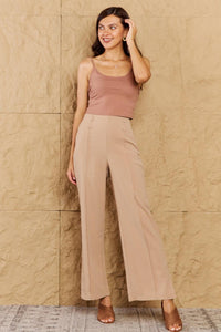 HYFVE Pretty Pleased High Waist Pintuck Straight Leg Pants in Camel - Jessiz Boutique