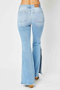 Judy Blue Mid Rise Raw Hem Slit Flare Jeans - Jessiz Boutique