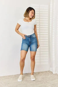 Judy Blue Tummy Control Double Button Bermuda Denim Shorts - Jessiz Boutique