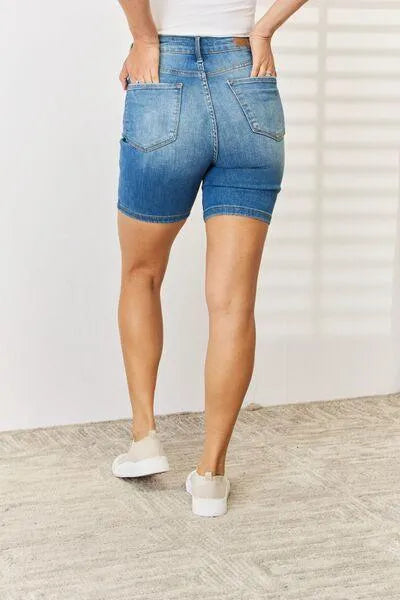 Judy Blue Tummy Control Double Button Bermuda Denim Shorts - Jessiz Boutique