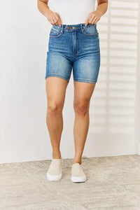 Judy Blue Tummy Control Double Button Bermuda Denim Shorts - Jessiz Boutique