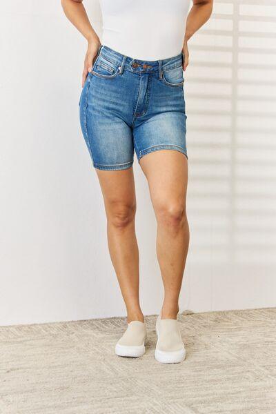 Judy Blue Tummy Control Double Button Bermuda Denim Shorts - Jessiz Boutique