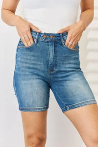 Judy Blue Tummy Control Double Button Bermuda Denim Shorts - Jessiz Boutique