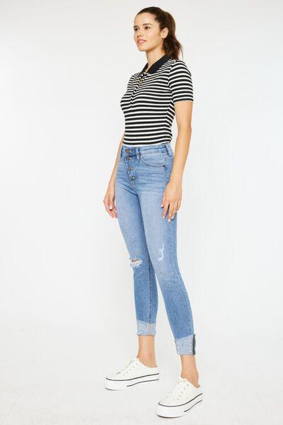 Kancan Distressed Cat's Whiskers Button Fly Jeans - Jessiz Boutique
