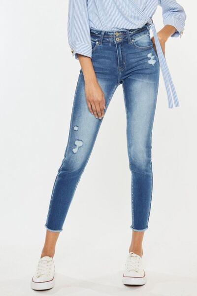 Kancan Distressed Raw Hem High Waist Jeans - Jessiz Boutique