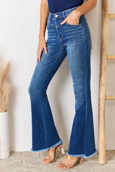 Kancan High Rise Raw Hem Flare Jeans - Jessiz Boutique