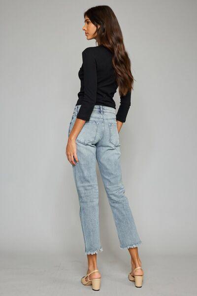 Kancan High Waist Button Fly Raw Hem Cropped Straight Jeans - Jessiz Boutique