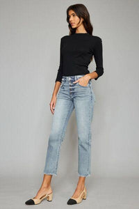 Kancan High Waist Button Fly Raw Hem Cropped Straight Jeans - Jessiz Boutique