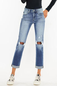 Kancan High Waist Distressed Hem Detail Cropped Straight Jeans - Jessiz Boutique