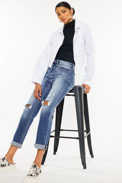 Kancan High Waist Distressed Hem Detail Cropped Straight Jeans - Jessiz Boutique