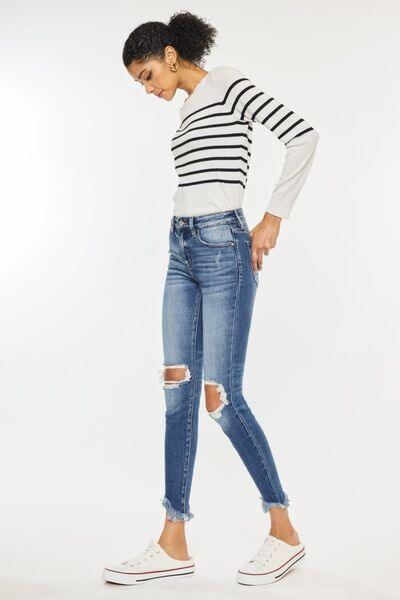 Kancan High Waist Distressed Raw Hem Ankle Skinny Jeans - Jessiz Boutique
