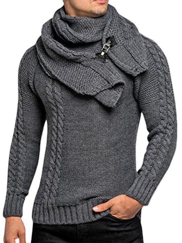 Men's Scarf Pullover Knitted Sweater - Jessiz Boutique