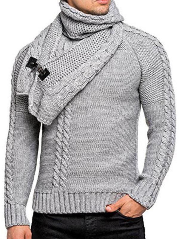 Men's Scarf Pullover Knitted Sweater - Jessiz Boutique