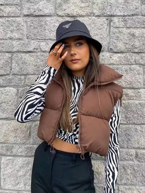 Quilted Zipper Collar Vest Jacket - Jessiz Boutique