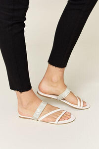 Rhinestone Strappy Flat Sandals - Jessiz Boutique