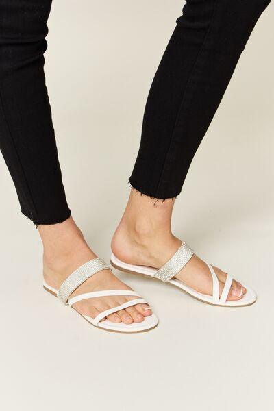 Rhinestone Strappy Flat Sandals - Jessiz Boutique