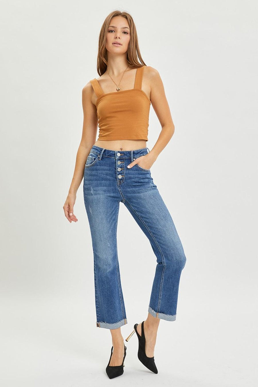 RISEN Button Fly Cropped Bootcut Jeans - Jessiz Boutique