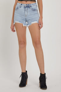 RISEN High Rise Rhinestone Strap Embellished Denim Shorts - Jessiz Boutique