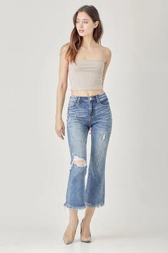 RISEN High Waist Distressed Cropped Bootcut Jeans - Jessiz Boutique