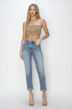 RISEN High Waist Distressed Cropped Jeans - Jessiz Boutique