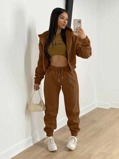 Velvet Hooded Sweatshirt Three-Piece Suit - Jessiz Boutique