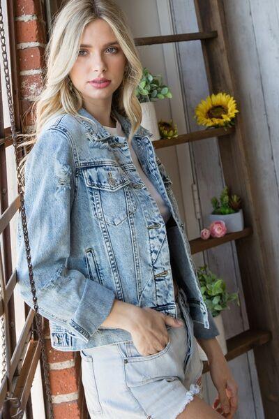 Veveret Distressed Button Up Denim Jacket - Jessiz Boutique