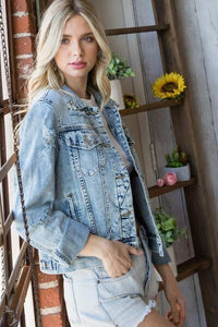 Veveret Distressed Button Up Denim Jacket - Jessiz Boutique