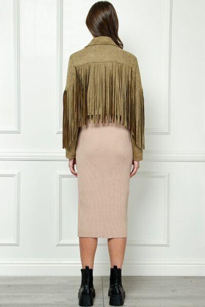 Veveret Suede Fringe Long Sleeve Moto Jacket - Jessiz Boutique